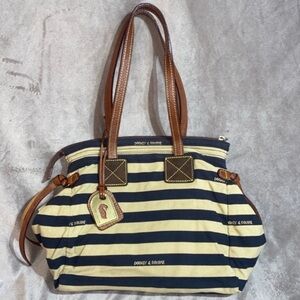 Dooney & Bourke Navy and Tan Striped Tote